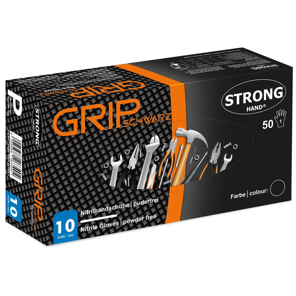 2503-Stronghand Nitrile Handschoen Wegwerphandschoen Grip Zwart Omkeerbaar Draagbaar.